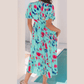 Courtnie Sky Blue Abstract Print Short Puff Sleeve Tiered Maxi Dress