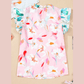 Laquitta Floral Patchwork Notched Neck Flutter Sleeve Blouse