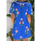 Carlette Blue Floral Short Sleeve Split Neck Loose Mini Dress
