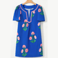 Carlette Blue Floral Short Sleeve Split Neck Loose Mini Dress