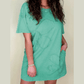 Buffy Mint Green Mineral Wash Flower Patchwork Mini T Shirt Dress