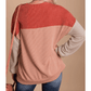 Joey Red Color Block Long Sleeve Ribbed Loose Top