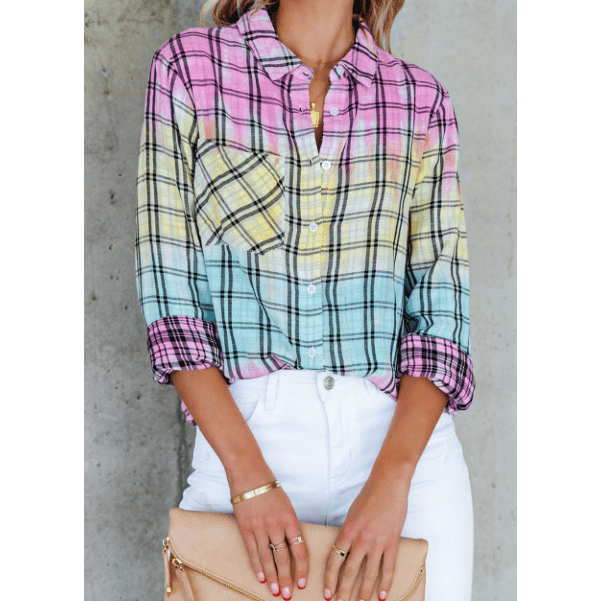 Gemma Multicolor Tie Dye Plaid Button Up Shirt