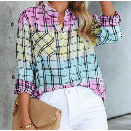 Gemma Multicolor Tie Dye Plaid Button Up Shirt