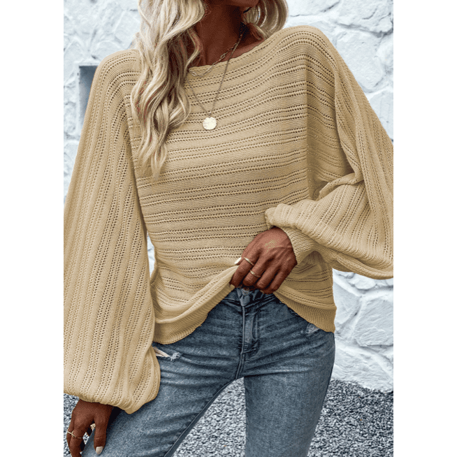 Darlene Lantern Sleeve Eyelet Textured Knit Sweater