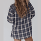 RTS Coco Blue Floral Plaid Mixed Print Bishop Sleeve Patchwork Top