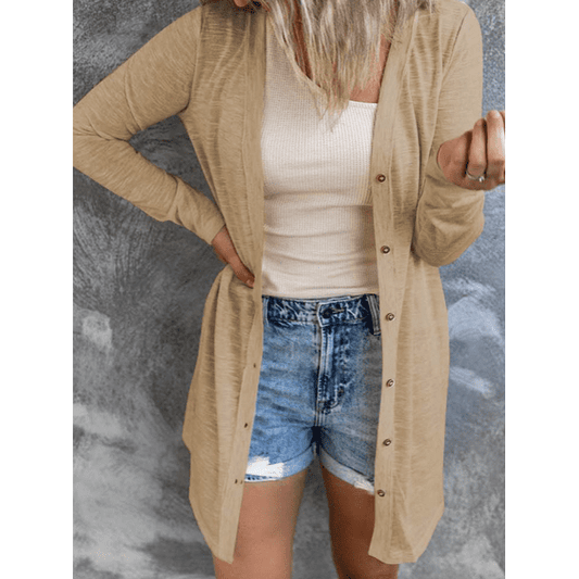 Tasnia Brown Open-Front Button Up Cardigan