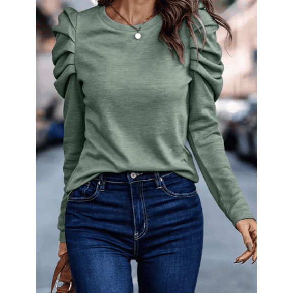 Gracie Green Buttoned Puff Long Sleeve Sheath Top