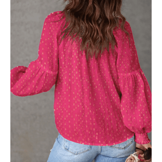 Jaune Hot Pink Printed Tassel Tie Blouse