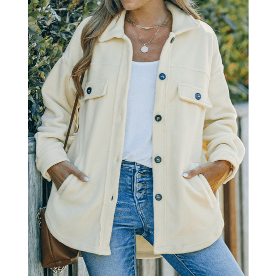 Hayven Beige Turn Down Collar Buttoned Shirt Jacket