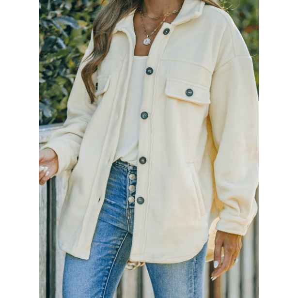 Hayven Beige Turn Down Collar Buttoned Shirt Jacket