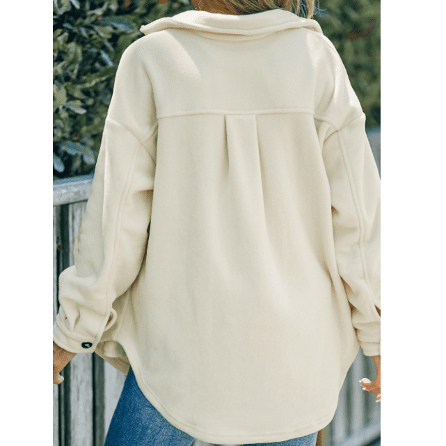 Hayven Beige Turn Down Collar Buttoned Shirt Jacket