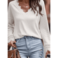 Teddie White Ribbed Texture Lace Trim V Neck Top