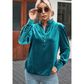 Evalyn Green Frilled Neck Buttoned Front Velvet Top