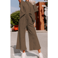 Belva Brown Textured Loose Fit T Shirt and Drawstring Pants Set