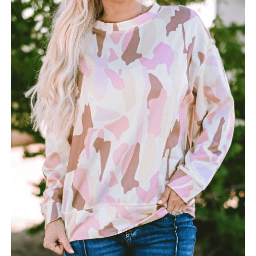 Bayla Pink Geometric Print Crewneck Pullover Sweatshirt