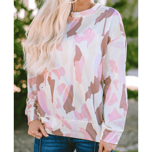 Bayla Pink Geometric Print Crewneck Pullover Sweatshirt