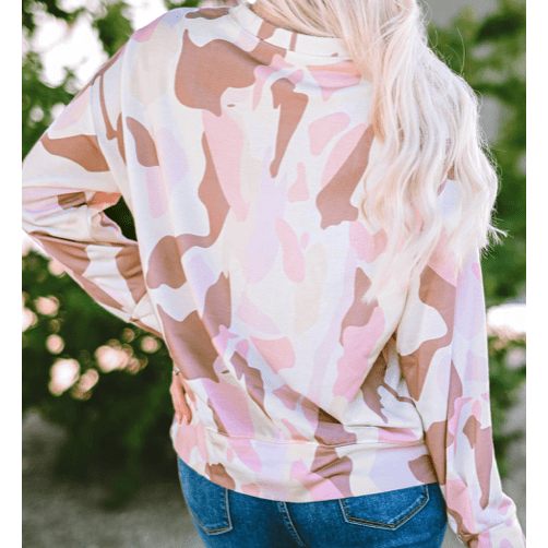 Bayla Pink Geometric Print Crewneck Pullover Sweatshirt