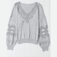 Teresita Grey Hollowed Lace V Neck Loose Sweater