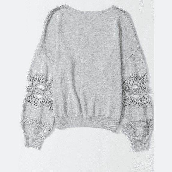 Teresita Grey Hollowed Lace V Neck Loose Sweater