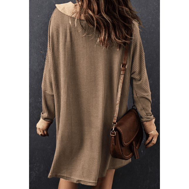 Vernee Brown Waffle Knit Buttoned Long Sleeve Top