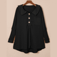 Vernee Black Waffle Knit Buttoned Long Sleeve Top