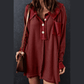 Vernee Red Waffle Knit Buttoned Long Sleeve Top