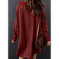 Vernee Red Waffle Knit Buttoned Long Sleeve Top