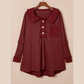 Vernee Red Waffle Knit Buttoned Long Sleeve Top