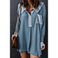 Vernee Blue Waffle Knit Buttoned Long Sleeve Top