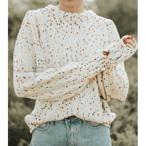 Jasmene Beige Colorful Dots Cable Knit Crew Neck Sweater