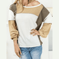 Lexia Khaki Exposed Seam Color Block Patchwork Top