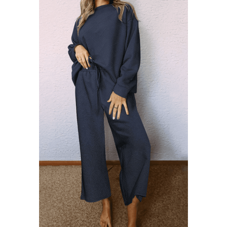 Izette Navy Ultra Loose Textured 2pcs Slouchy Outfit