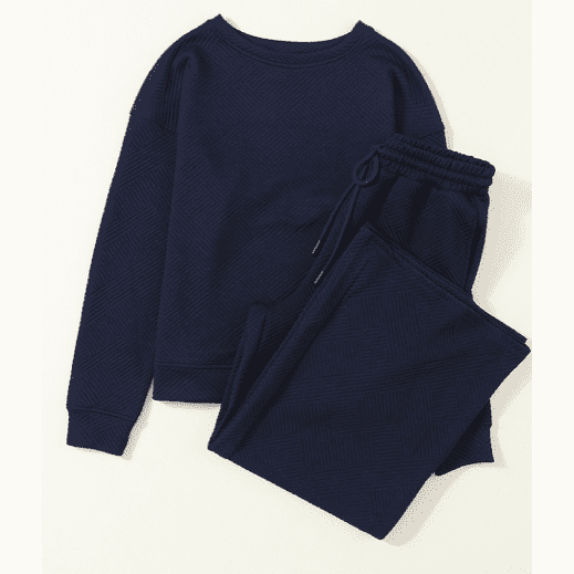 Izette Navy Ultra Loose Textured 2pcs Slouchy Outfit