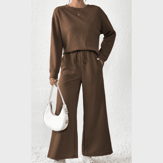 Izette Brown Ultra Loose Textured 2pcs Slouchy Outfit