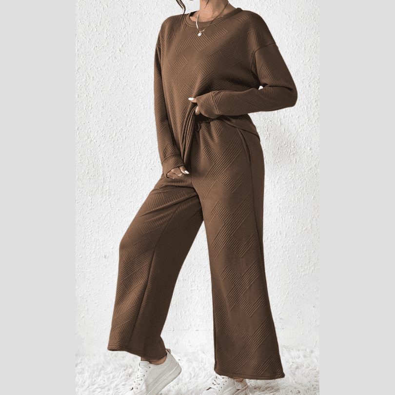 Izette Brown Ultra Loose Textured 2pcs Slouchy Outfit