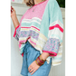 Fallon Pink Color Block Striped Three-Quarter Sleeve Knitted Top