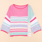 Fallon Pink Color Block Striped Three-Quarter Sleeve Knitted Top