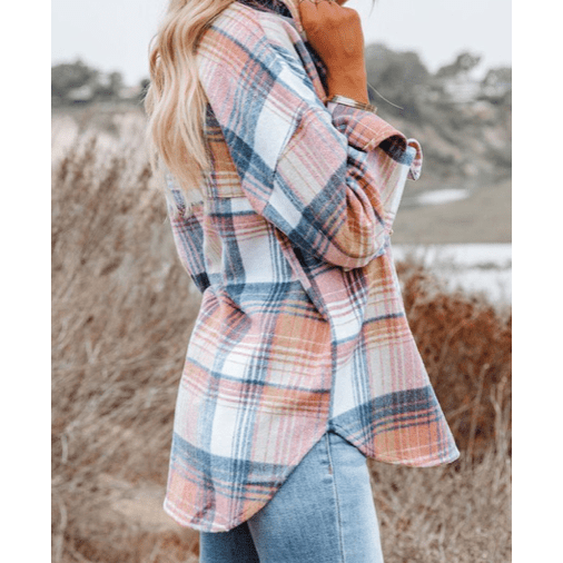 Pollyetta Pink Plaid Flap Pockets Shacket