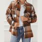 Pollyetta Brown Plaid Flap Pockets Shacket