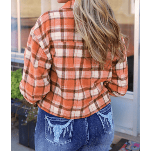 Savannah Orange Plaid Button-Up Flap Pocket Jacket