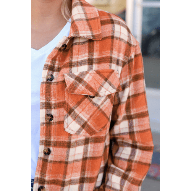 Savannah Orange Plaid Button-Up Flap Pocket Jacket