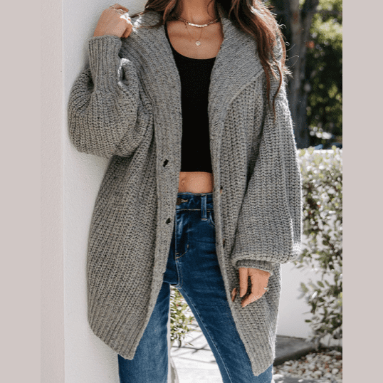 DESTASH Shelby Oversized Turndown Collar Pocketed Cardigan