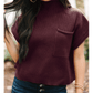 Daney Wine Patch Pocket Ribbed Knit Short Sleeve Sweater