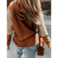 Cally Chestnut Contrast Sleeves Patchwork Colorblock Hoodie