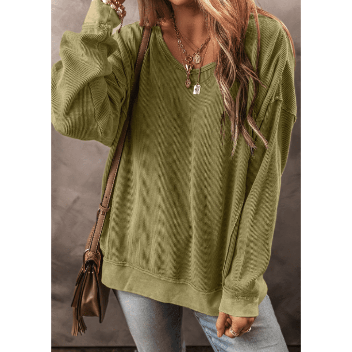 DESTASH Darbie Jungle Green Textured Seamed Drop Sleeve Sweatshirt