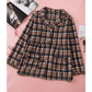 Delia Plaid Print PLUS SIZE Button-up Turn Down Collar  Coat