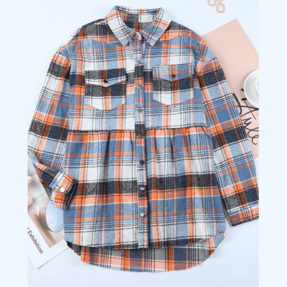 Lauren Plaid Button Down Ruffled Shirt Jacket