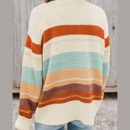 Lydia Crew Neck Drop-shoulder Striped Color Block Sweater