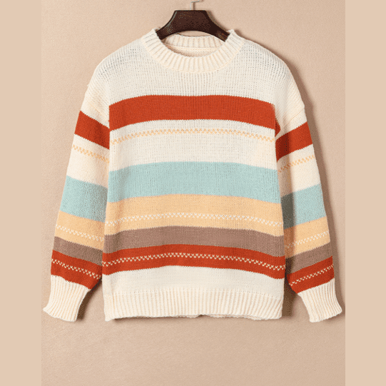 Lydia Crew Neck Drop-shoulder Striped Color Block Sweater